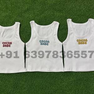Camiseta sin mangas de algodón acanalado blanco Cocoa Babe, personalizada con bordado para niñas, ropa de verano para niños. - Product Image 1