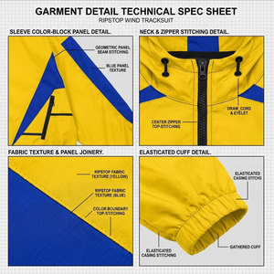Conjunto Deportivo Amarillo para Hombre con Capucha, Estilo Deportivo con Bloques de Color, Tejido de Poliéster, Ropa de Otoño, Chaqueta Cortavientos - Product Image 6