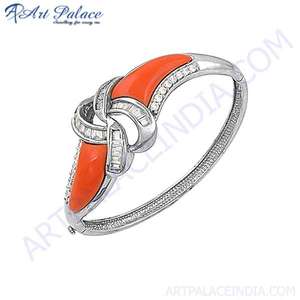 Attractive <b>Silver</b> Crystal <b>Bracelets</b> & <b>Bangles</b> with Cubic Zirconia & Synthetic Coral - Product Image 1
