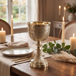Ornate Gold Metal Goblet Engraved Floral Chalice Decorative Vintage <b>Trophy</b> <b>Cup</b> Luxury Tabletop Display Home Decor - Product Image 3