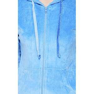 Ensemble de survêtement bleu à capuche pour femme, manches longues, fermeture éclair, couleur unie, tenue décontractée avec poches latérales, polyester mi-lourd - Product Image 6