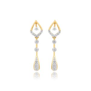 Yellow Gold Lab Grown <b>Diamond</b> Long Teardrop <b>Dangle</b> <b>Earrings</b> - Product Image 1