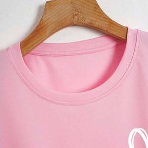 Pink Women's Crop <b>Top</b> Crew Neck Short Sleeve Heart Print 100% Cotton Jersey Breathable Cute Spring Summer T-Shirt - Product Image 3
