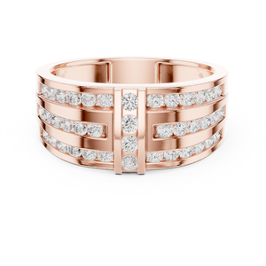 Anillo de Moissanita Redonda Color D con Múltiples Hileras y Acentos de Diamantes, Chapado en Oro Rosa sobre Plata, Regalo de Aniversario para Esposa - Product Image 1
