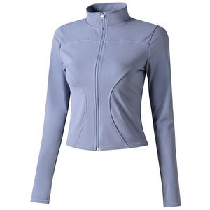 Women Full Zip Seamless Windproof <b>Yoga</b> <b>Jacket</b> Skinny Fit Stand Solid Color Front Long Sleeve Thumb Holes 220g Activewear Gym - Product Image 2