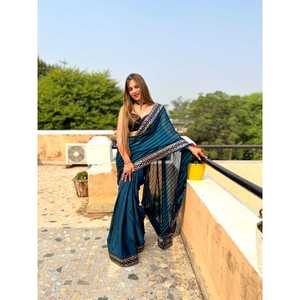 Trending <b>Red</b> Women's Satin <b>Saree</b> with 100% Silk and Sequence Embroidery Work - Product Image 2