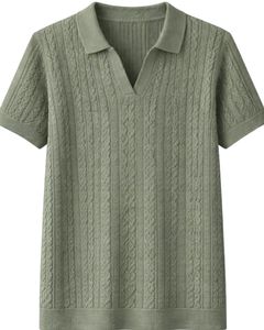 Polo de Punto Personalizado para Hombre, Color Verde Salvia, Manga Corta, Tejido de Cable Texturizado, Corte Ajustado, Verano, Casual, Fabricante OEM, Venta al Por Mayor - Product Image 1