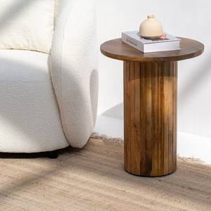 Table d'appoint ronde Vandana Sierra Solace, design moderne minimaliste en bois massif - Product Image 1