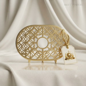 Gold Geometric Diamond Pattern <b>Oval</b> Metal Trivet Heat Resistant Hot Pot Holder <b>Table</b> Mat Kitchen <b>Dining</b> Stand - Product Image 1
