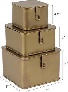 Long Gold Metal Storage <b>Box</b> Set of 3 Rectangular Decorative Trunks with <b>Locking</b> Latches Matte Brass Finish Document & Utility - Product Image 4
