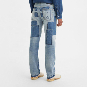Wholesale Price Washed Denim Pant New Arrival Street-Wear Style Printed Logo Classic High Rise Skinny Patchwork <b>Jeans</b> for <b>Man</b> - Product Image 2