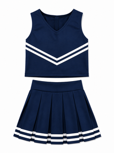 Uniforme de cheerleading personnalisé sublimé bleu marine, haut court sans manches, jupe plissée, vêtements de sport d'équipe OEM - Product Image 3