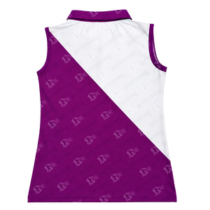 Polo sans manches pour femme, best-seller, color block violet et blanc, tricoté, style sportif, pour le golf, fermeture boutonnée, 100 % polyester - Product Image 3
