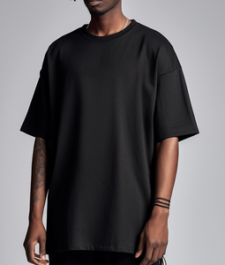 Camiseta de algodón de color liso para hombre, estilo oversize, cuello redondo, manga corta, informal, de punto, con hombros caídos - Product Image 4