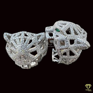 Moissanite Diamond Panther Head Statement <b>Ring</b> with Green Eyes White <b>Gold</b> Luxury Hip Hop Animal Designer <b>Cocktail</b> <b>Ring</b> for Men - Product Image 2