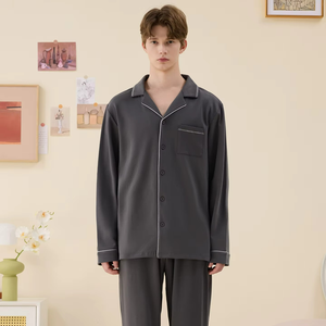 Wholesale Knitted Cotton Couple <b>Pajamas</b> <b>Set</b> Spring Autumn Long Sleeved Sleepwear Home Wear <b>Set</b> <b>for</b> <b>Men</b> and Women - Product Image 1