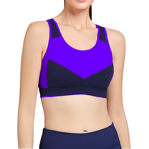 Sujetador deportivo con bloques de color para mujer, rosa, azul marino, soporte medio, para gimnasio, yoga, ropa deportiva - Product Image 2