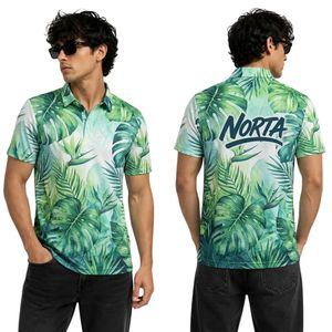 Camisetas Polo Deportivas para Hombre, Sublimadas, de Poliéster y Spandex Antipilling de 220 GSM, con Diseño Geométrico Azul y Triángulos Blancos Dispersos - Product Image 3