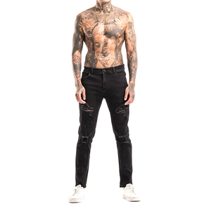 กางเกงยีนส์แฟชั่นผู้ชายขายส่ง กางเกงยีนส์ทรงสลิมฟิตผู้ชาย ดีไซน์เนอร์ยีนส์ผ้ายืดสีดำ กางเกงยีนส์ผู้ชาย - Product Image 4