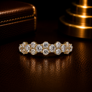 Anillos de Boda Eternos con Diamantes Cultivados en Laboratorio, Corte Redondo, Oro Amarillo de 18k y 14k, VVS2, 0.90 Quilates, Diseño Floral, para Mujer, Joyería Elegante - Product Image 1