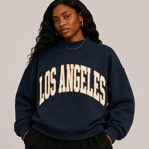 OEM Custom Print Heather Grey Drop Shoulder Sweatshirt Fleece Vintage Custom Los Angeles Varsity <b>Mock</b> <b>Neck</b> Winter Pullover <b>Tops</b> - Product Image 2