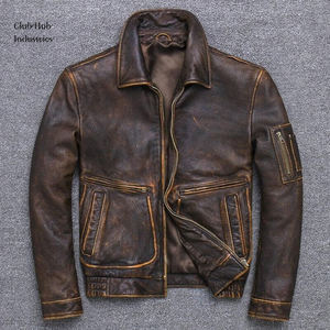 Chaqueta de Cuero Genuino para Hombre, Cuello Alto, Corte Ajustado, Chaqueta de Cuero Personalizada, Estilo Casual, Acabado Vintage, Cuello Alto - Product Image 1