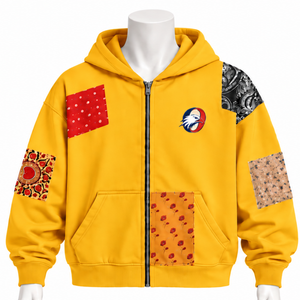 Gold Tapestry Patchwork Zip Up Hoodie Oversized Full <b>Zipper</b> <b>Sweatshirt</b> Printed Patch Design Casual Streetwear Hooded Jacket Men - Product Image 1