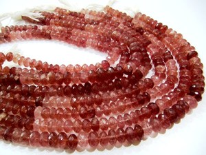 Perles de quartz fraise naturel, facettées, rondes, 11-12 mm, brin de 8 pouces de long - Product Image 5