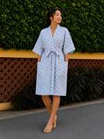 Peignoir Kimono en Coton Doux et Pur pour Femme, à Motifs Floraux, Manches Longues, Vêtement de Détente Printemps-Été-Automne, Idéal pour les Vacances |   Longueur genou, style indien
