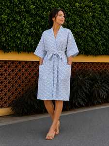 Bata de Baño de Algodón Puro Suave para Mujer, Estilo Kimono con Estampado Floral, Manga Larga, Ropa de Estar por Casa, para Vacaciones de Verano |   Diseño indio hasta la rodilla - Product Image 1