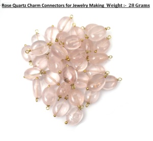 Connecteurs de breloques en quartz rose doux plaqué or 18 carats pour la fabrication de boucles d'oreilles, bracelets et colliers - Product Image 5