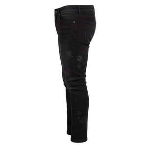 Vaqueros negros rasgados y desgastados para hombre, corte recto, ajuste medio-estrecho, con agujeros en las rodillas, lavado enzimático, estilo urbano, casual, motero, personalizados OEM - Product Image 5
