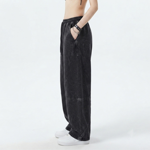 Pantalones de chándal de cintura alta para mujer, lavado ácido, corte holgado, largo completo, con cordón en la cintura, pantalón informal de invierno para mujer - Product Image 5