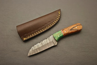 Couteau EDC à lame fixe en acier Damas, forgé à la main, avec bolster en bois vert et manche en bois brun, couteau utilitaire pour camping et bushcraft, OEM
