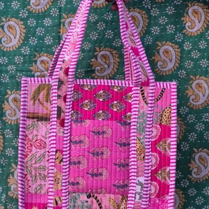 Grand sac fourre-tout en coton matelassé, mini sac fourre-tout en coton indien pour femmes, bleu clair, style et fermeture ouvertes pour les courses quotidiennes - Product Image 4