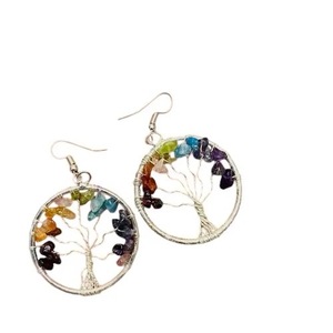 Pendientes de Gancho Hechos a Mano al por Mayor con Árbol de la Vida de los Siete Chakras, Joyería de Piedra de Ágata Natural, Estilo Feng Shui, Cristales de Piedras Preciosas del Amor - Product Image 1