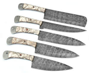 Wholesale LEGACY BLADES Hand Forged Damascus Steel Chef <b>Knife</b> <b>Set</b> 5 Piece Razor <b>Sharp</b> Resin Handles Ambidextrous Kitchen <b>Knives</b> - Product Image 5