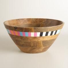 Tazón de Madera de Mango Ecológico Hecho a Mano con Diseño Floral en Acuarela Azul, Estilo Rústico, para Servir Ensaladas - Product Image 4