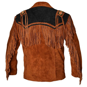 Modern <b>Men</b>’s Brown Wastern <b>Suede</b> Fringe <b>Jacket</b> Handmade Cowboy Coat with Black Yoke Vintage Cowboy Style Bulk Order - Product Image 2