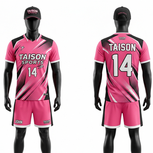 Tenue de handball pour hommes, 180 GSM, polyester interlock, ensemble avec panneaux latéraux rose et blanc, impression par sublimation, logo personnalisé, vêtements d'équipe - Product Image 4