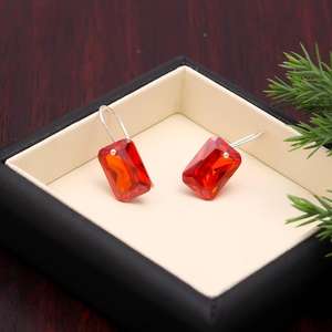 Pendientes colgantes octogonales de zafiro naranja, plata de ley 925, joyería hecha a mano, regalo de Navidad para mujer, oferta al por mayor - Product Image 1