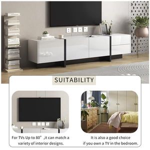 Mobile TV dal Design Rettangolare Contemporaneo Bianco e Nero, Consolle Unica per TV fino a 80 Pollici - Product Image 5