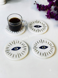 Ensemble de sous-verres en marbre blanc motif œil porte-bonheur, sous-verres artisanaux en marbre, prix de gros, décoration intérieure et coffret cadeau - Product Image 5
