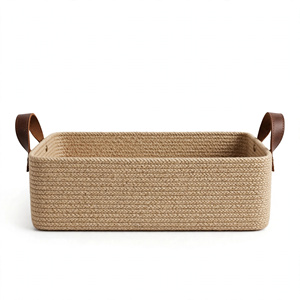 Panier de rangement rectangulaire en jute écologique multifonctionnel avec poignées, design moderne pour l'exportation BD - Product Image 2