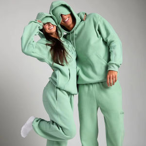 Tenues de sport automne-hiver pour femmes et hommes, ensemble de survêtement sportif avec sweat-shirt à poches et pantalon de survêtement, ensemble deux pièces pour amoureux - Product Image 1