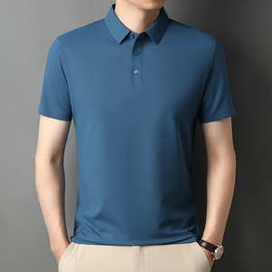 Polo de seda helada de calidad al por mayor para hombre, camiseta de manga corta con cuello holgado para verano, polo de negocios de color liso - Product Image 1