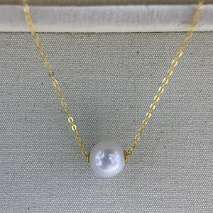 Collar de Perlas de Agua Dulce Naturales de Zhuji, 9-11 mm, Redondas, Blanco Frío, Australianas, con Colgante de Oro de 18k, Estilo Simple - Product Image 3