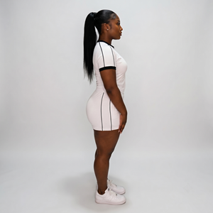 Women's <b>White</b> <b>2</b>-<b>Piece</b> Sports <b>Set</b> Short Sleeve Crew Neck Knitted Breathable Regular Fit Above Knee Shorts Sporty Style Spring - Product Image 2