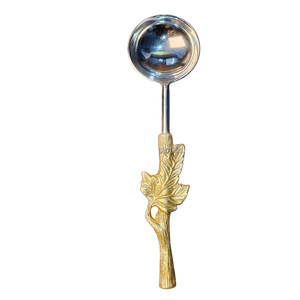 Cuchara de Sopa Redonda con Mango Decorativo de Hoja de Otoño Dorada, Cuchara de Acero Inoxidable de Lujo con Diseño de Rama para Vajilla de Cena Navideña - Product Image 1