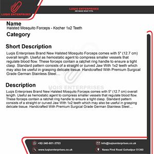 Pinzas Hemostáticas Quirúrgicas Halsted Mosquito Forceps Kocher 1x2 Dientes, Instrumento Médico Quirúrgico de Acero Inoxidable - Product Image 5